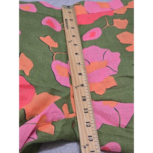 Magaschoni Womens Green Floral Linen Pants Cropped Wide Leg High Rise Size S NWT - Picture 8 of 10